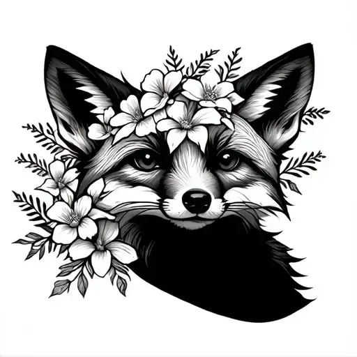 Fox Sitting Flowers Blooming