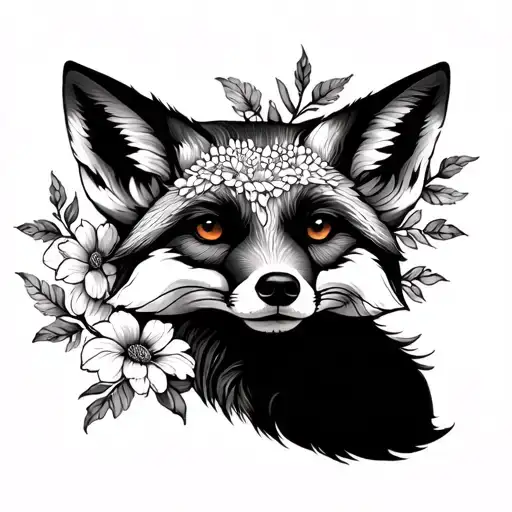 Fox Sitting Flowers Surrounding