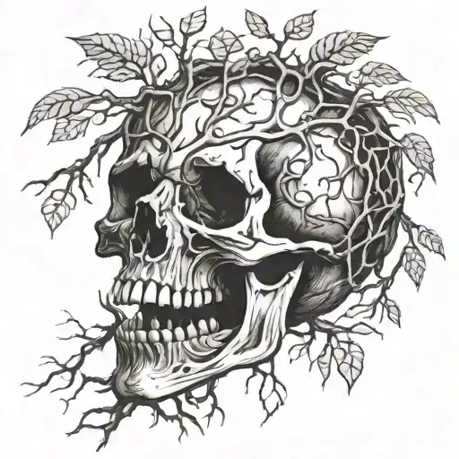 Skull With A Tree Roots Coming Out Of Mouth Of A Skull