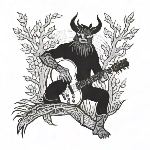 A Mythical Creature Playing A Guitar In A Forest Setting