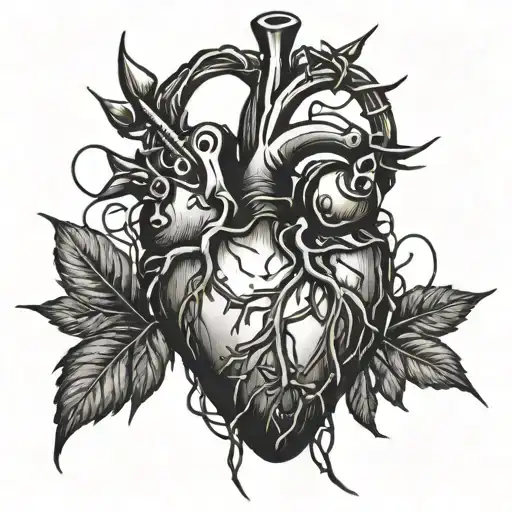 A Bleeding Heart Wrapped In Barbed Wire Black Ink