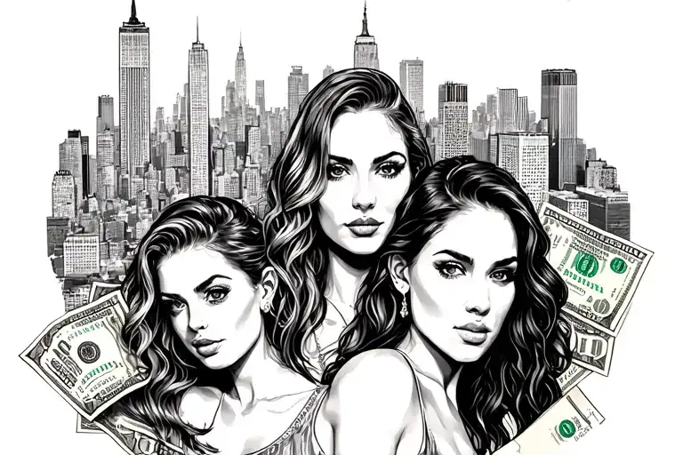 New York City Skyline Money And Drugs And Women