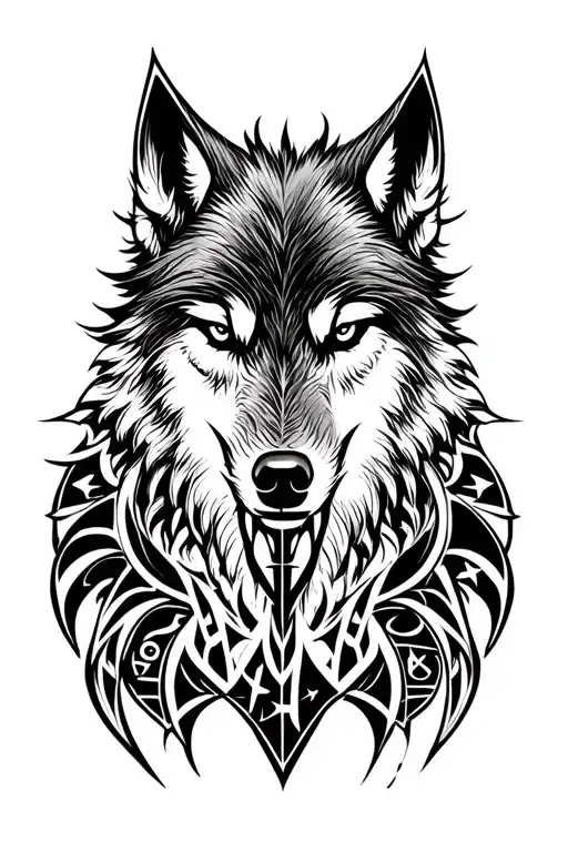 Viking Runes With A Wolf Head