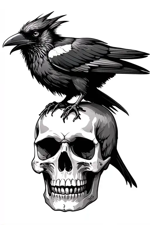 Odin's Raven Perched On A Skull