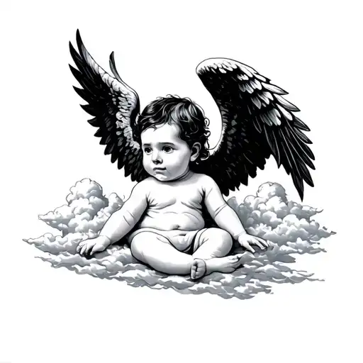 Dark Angel Baby With Clouds In The Background Representing