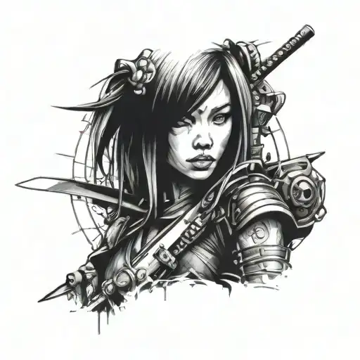 Beautiful Girl Samurai Cyberpunk On Forearm