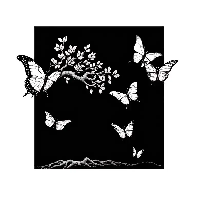 Tree Of Life With Butterflies Flying