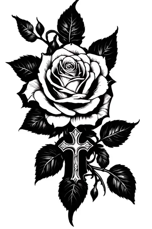 Rose And Cross Tattoo Forearm Sleeve