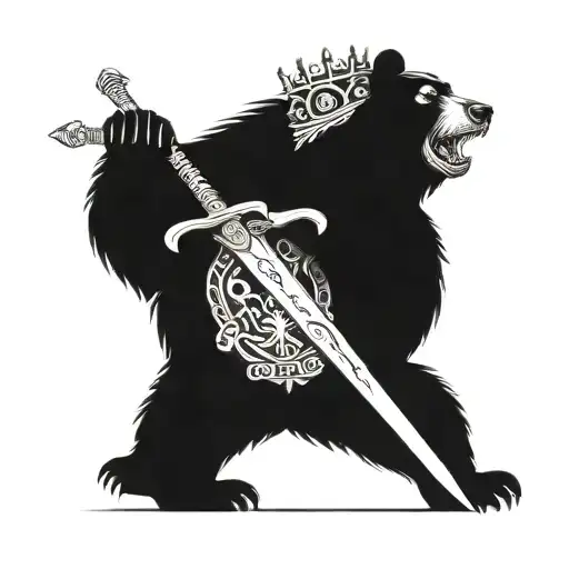 Bear Holding Two Swords And Wearing A Crown Inspired By Coat Of Arms Of Karelia
