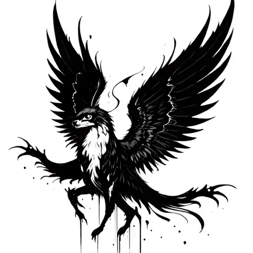 Abstract Animal With Large Wings Spread Wide