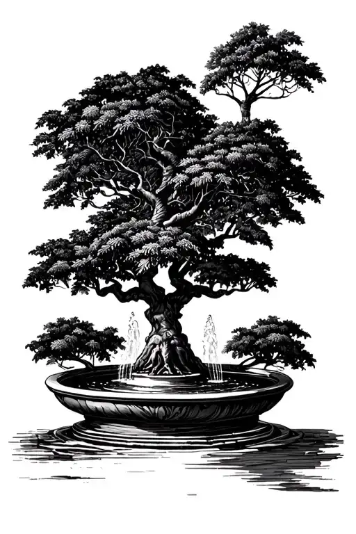Sacred Fig Tree With A Fountain Around The Tree Growing