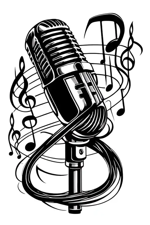 Microphone Intertwined With Musical Notes