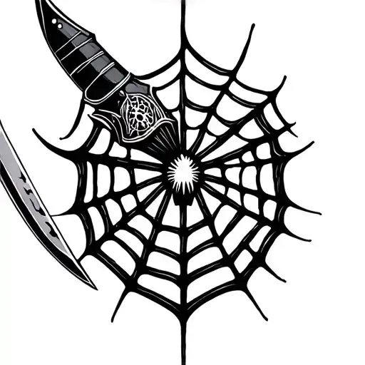 Open Knife With Spider Web With Knife