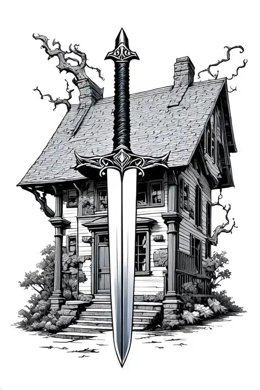 A Sword Going Through The Middle Of A House