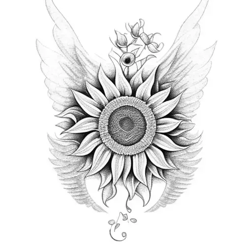 A Sunflower Bouquet Wrapped In Angel Wings