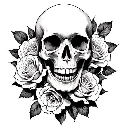 Skull And Roses Intertwined
