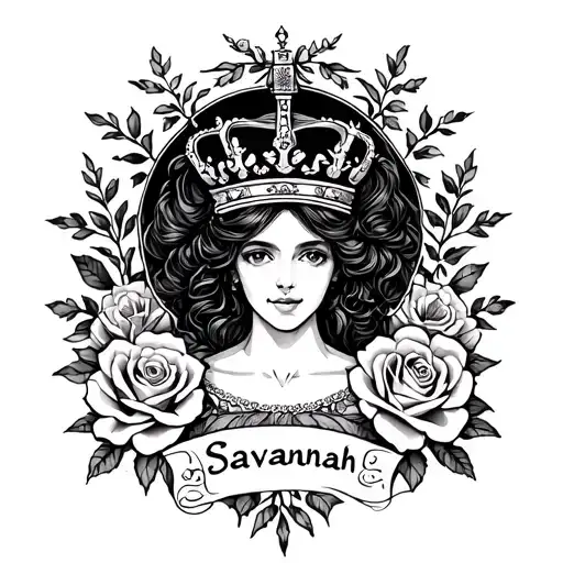 Queens Crown And Roses Surrounding With Name Savannah In It