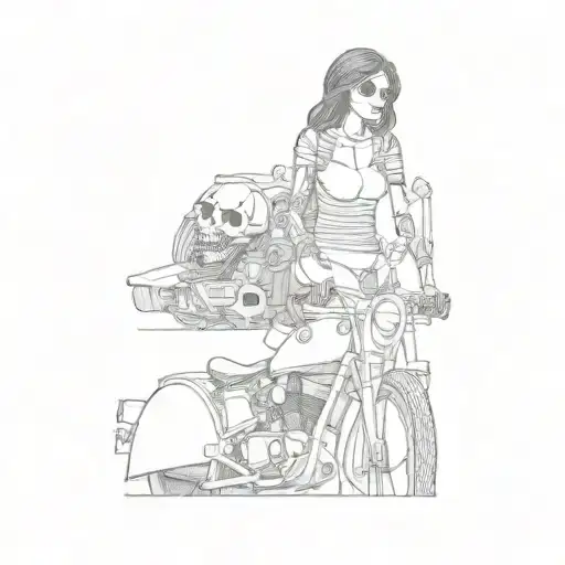 A Woman And A Skeleton On A Motorcycle