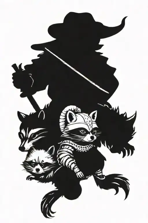 Knight With The Head Of A Moon And A Baby Raccoon At His Feet