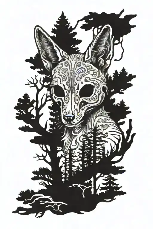 Coyote Skull With Forest Back Ground