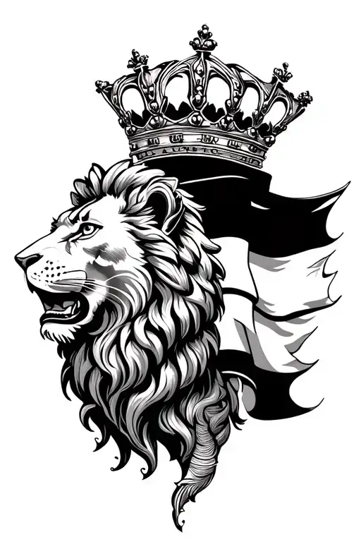 Lion With A Crown And The Flag Of Reunion