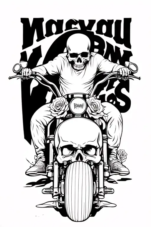 Skulls With Roses Person Riding A Motorcycle