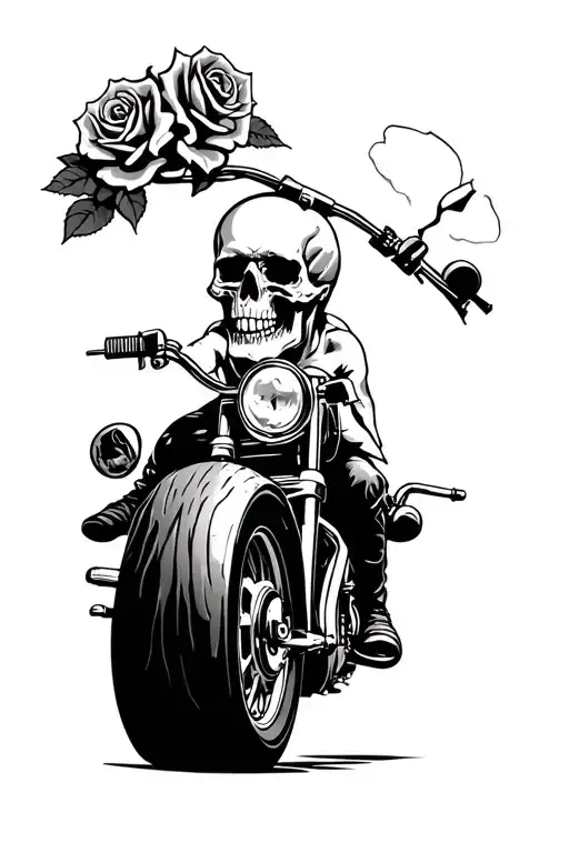 Skulls With Roses Person Riding A Motorcycle Wheel