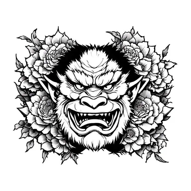 Japanese Oger Trattoo Sketch With Black For A Pectoral