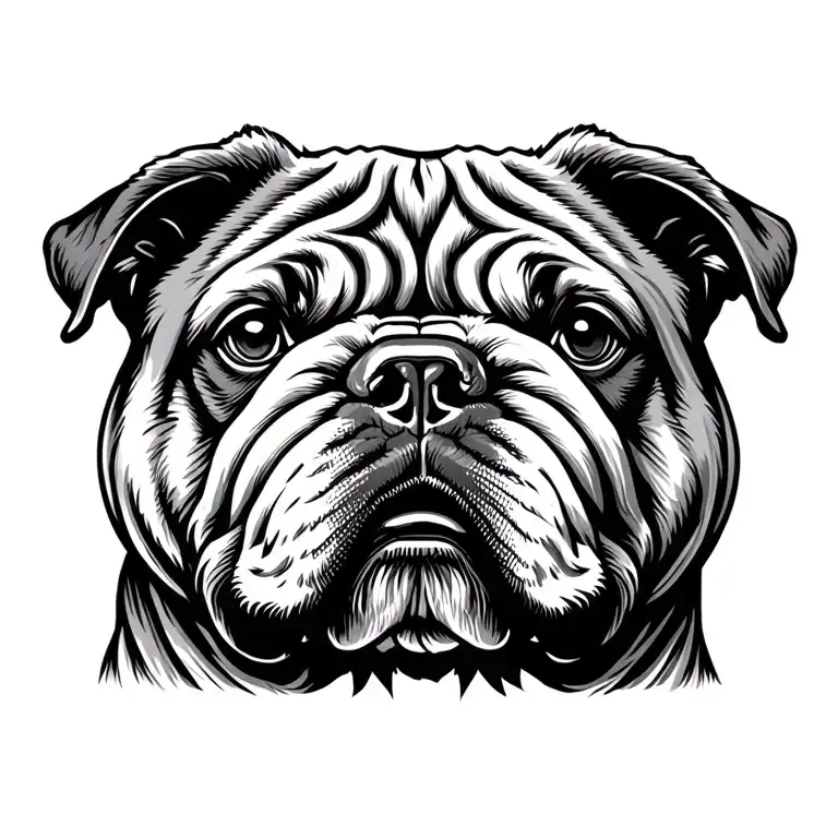 Blackwork Sharpei Dog Face For Pectoral Loocking To The Left