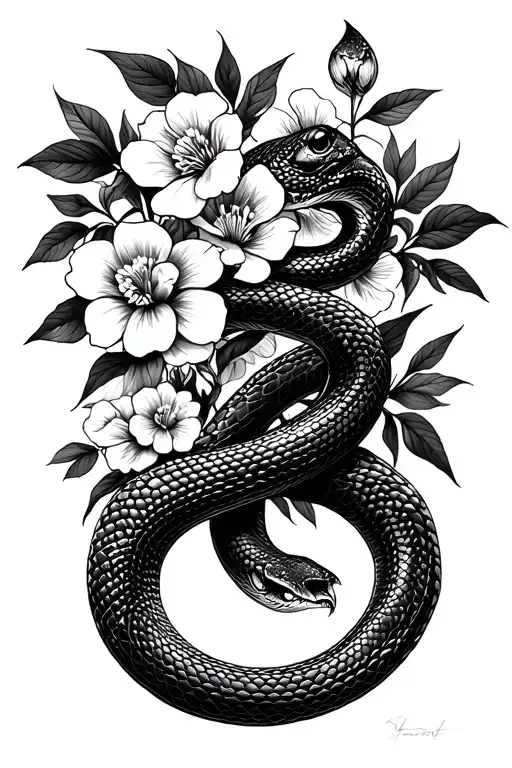 Snake And Flowers