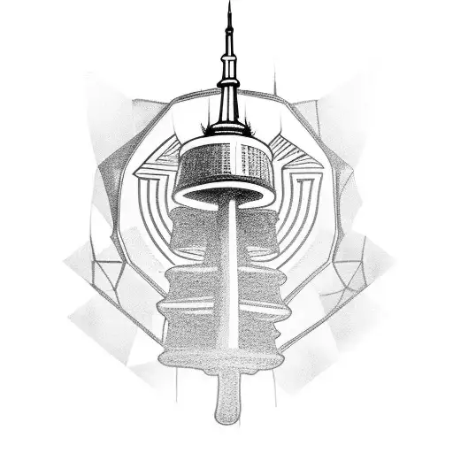 A Detailed Blackwork Tattoo Of The Cn Tower With A Hip Hop Twist