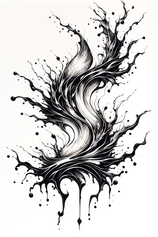 Abstract Tattoo Of Organic Design Resembles Streams And Spills On The Leg
