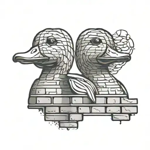 Cartoon Ducks Head Looking Over Brick Wall Art