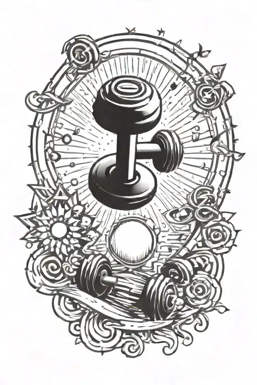 A Gym Dumbbell With Musical Notes And A Sun In The Background