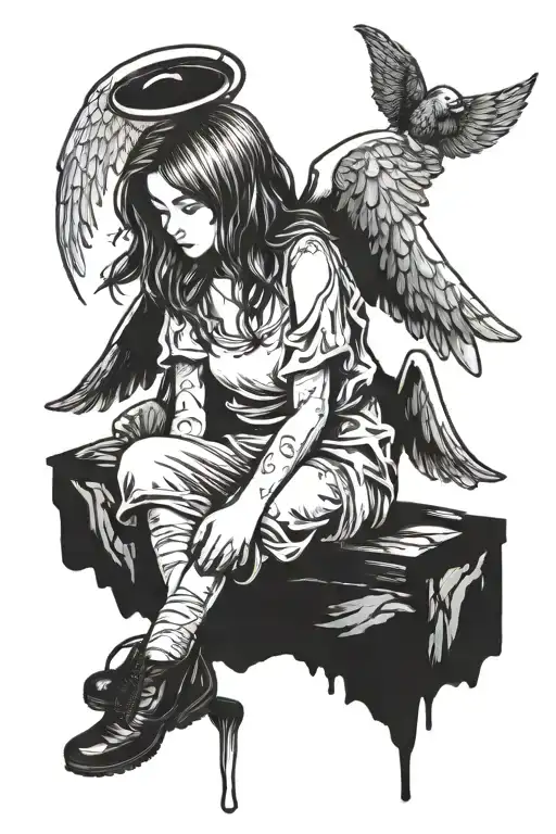 Angel Sitting Alone Girl Looking For Hope