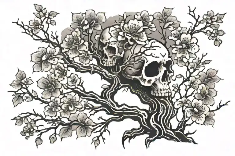 Cherry Blossom Tree With Skulls Hidden And Blending Into Trunk