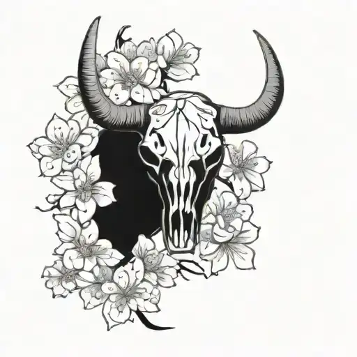 Bull Skull Cherry Blossoms
