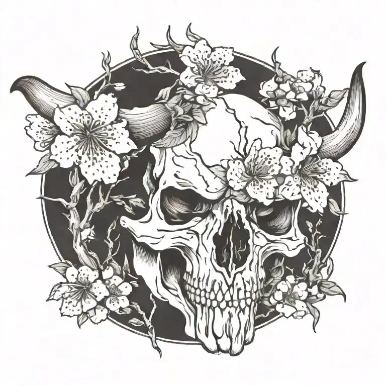 Bull Skull Cherry Blossoms