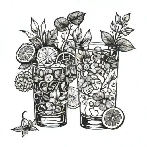 A Cocktail Glass Filled With Botanical Elements Representing Different Stages Of Evolution