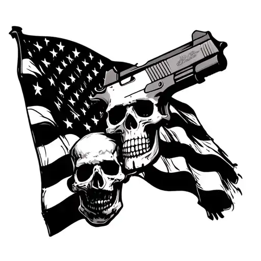 American Flag With Skull And Glock Pistol