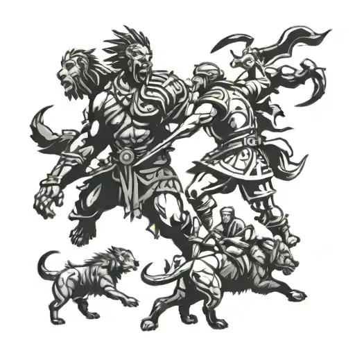 Manager Leading A Pack Of Animal Gladiators In A Fierce Battle