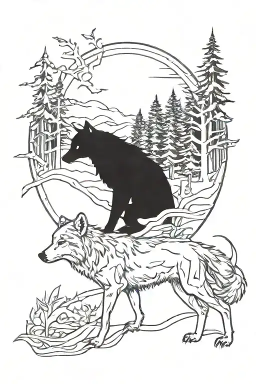 Forrest With Wolf Surrounded