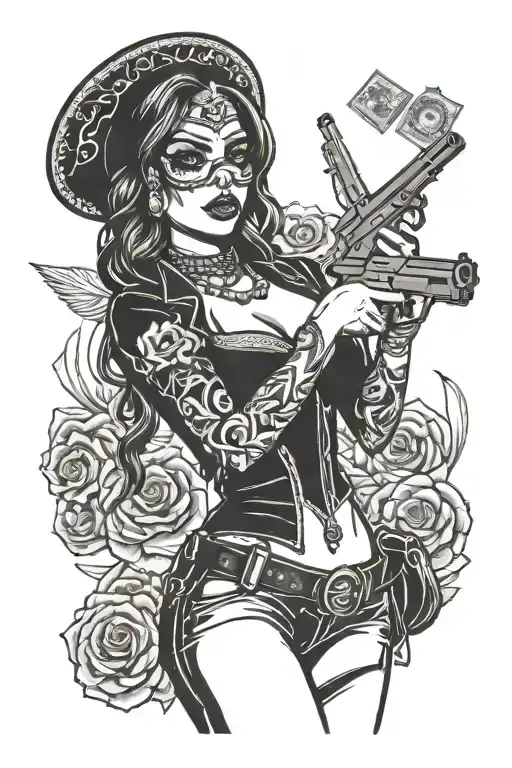 Sexy Mexican Gangster Female With Guns Money Drugs