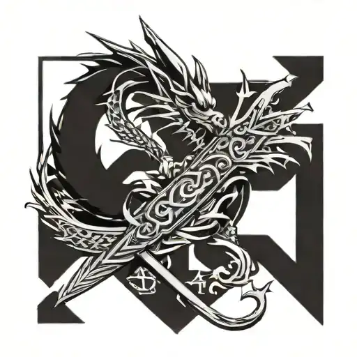 A Dragon Going Around A Dagger With The Name Billy On Top