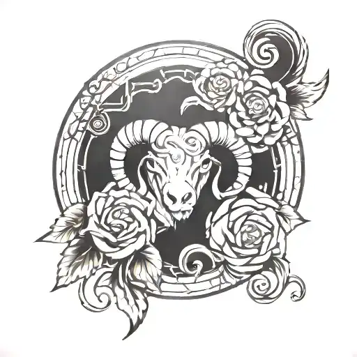 Round Tattoo With Aries On The Knee