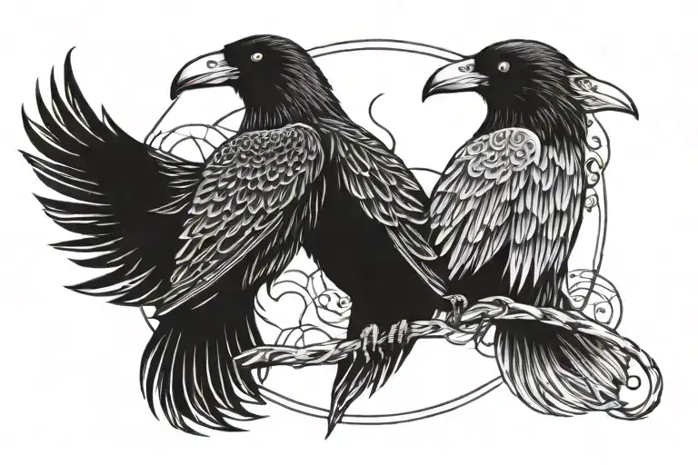 Hugin Munin Raven Holding Ying And Yang Koi Fish