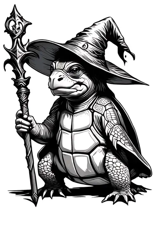 Turtle Wearing Wizard Hat And Holding A Staff