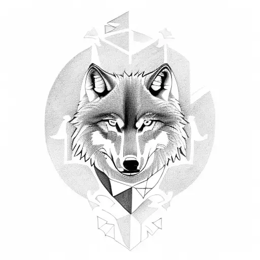 A Wolf With A Latin Quote About Bravery And Honor In Sketch Style