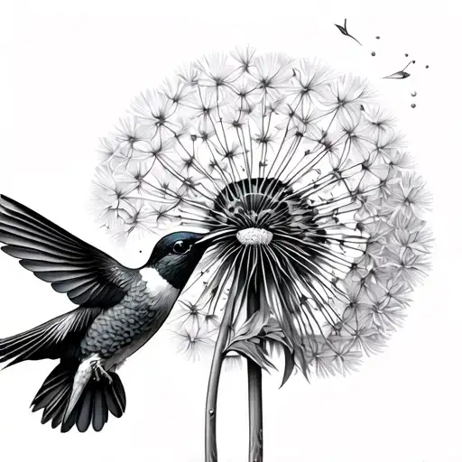 Hummingbird And A Dandelion Blowing