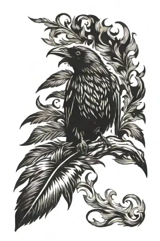 Raven Feather On Fire